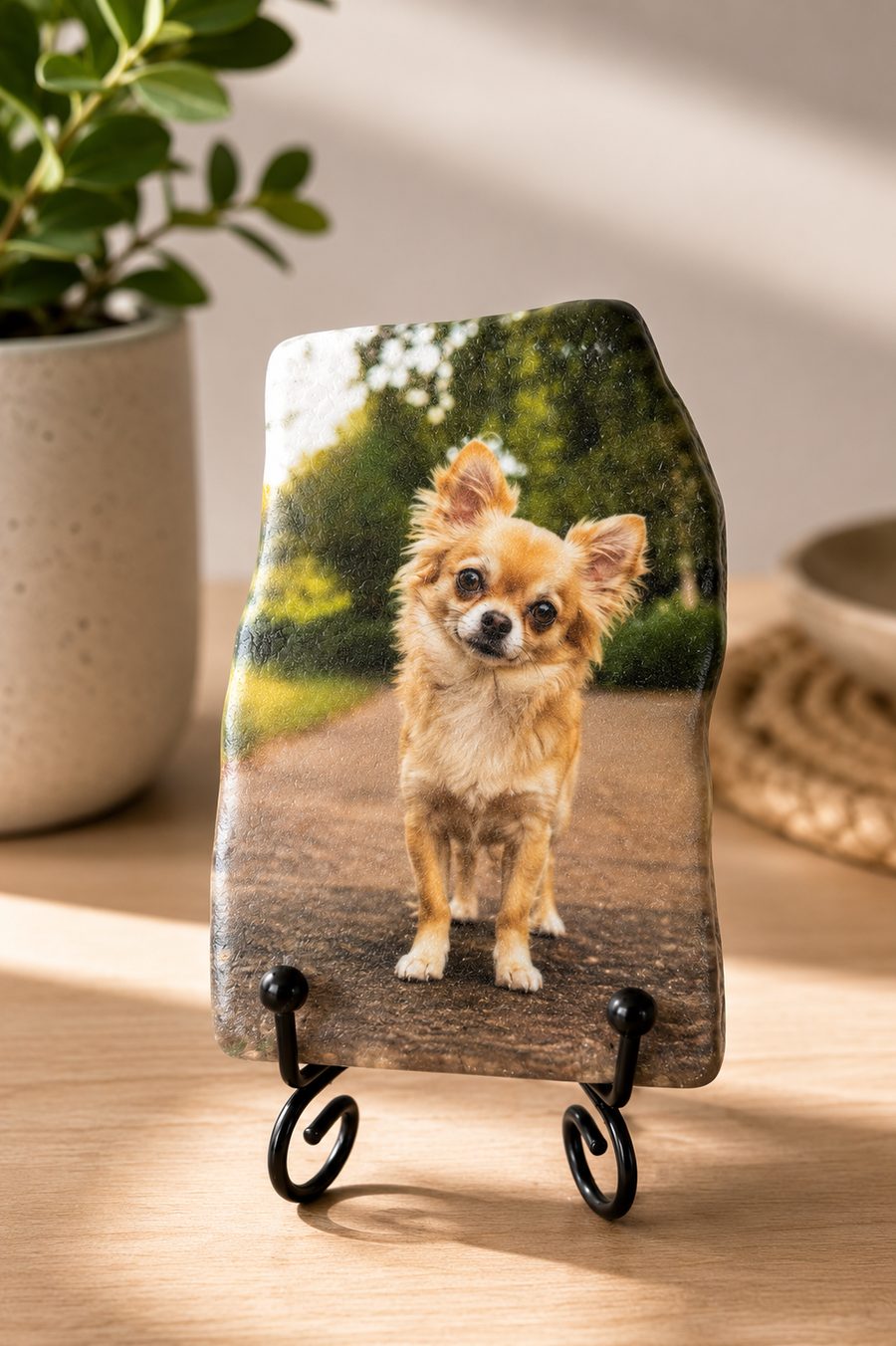 Herinneringssteen met foto van een chihuahua